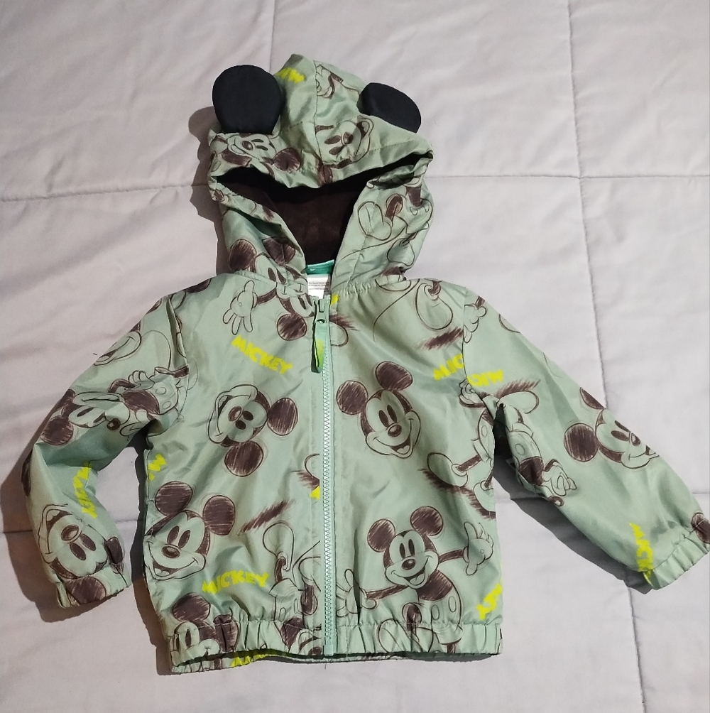 Disney Kids Light Green Mickey Mouse Hooded Jacket with Black Ears